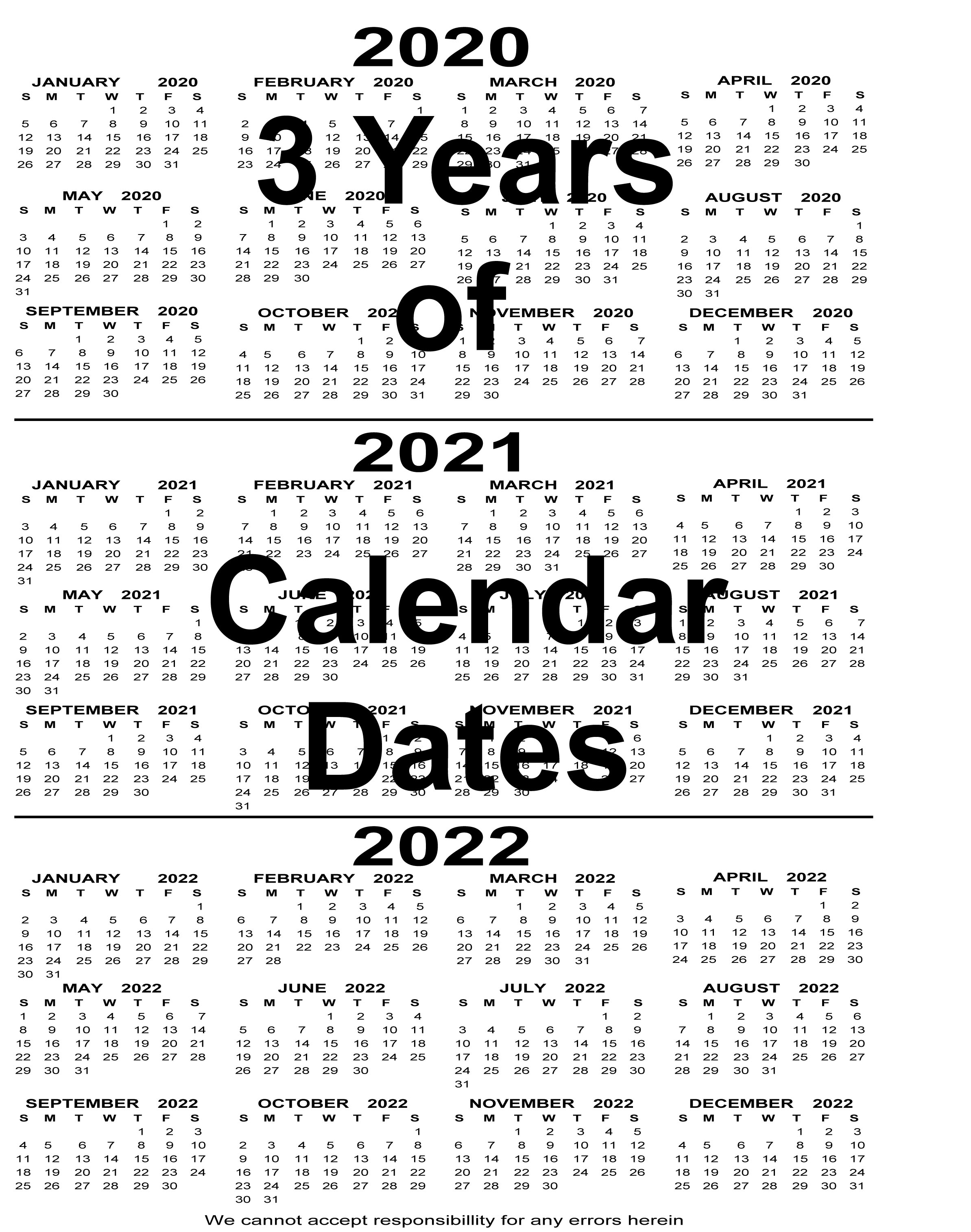 3 years of calendars